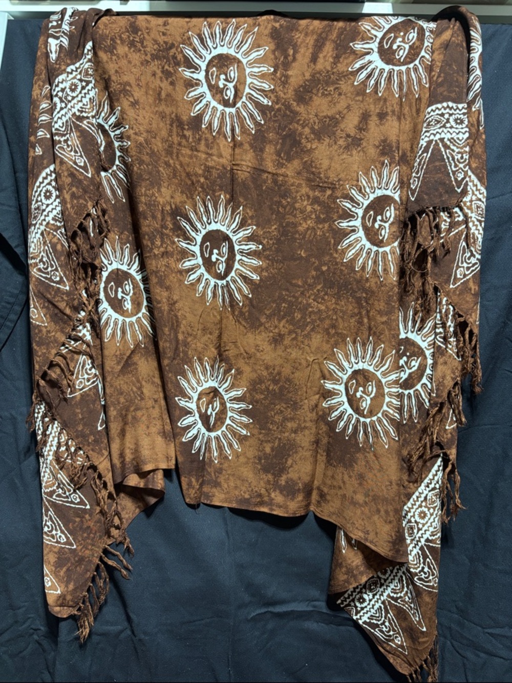 Brown Sunprint Fringed Shawl